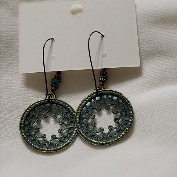 Vintage Bohemian Turquoise Bronze Retro Hook Dangle Earrings - Picture 2 of 5